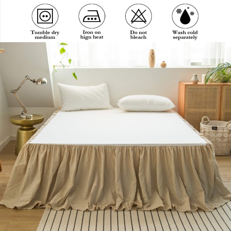 BISELINA French Linen Bed Skirt with Pleated Frills 22-Inch Tailored Drop Natural Flax Cotton Blend Dust Ruffle Soft Cozy Farmhouse Bedding (22" Queen, Linen) - Image 5